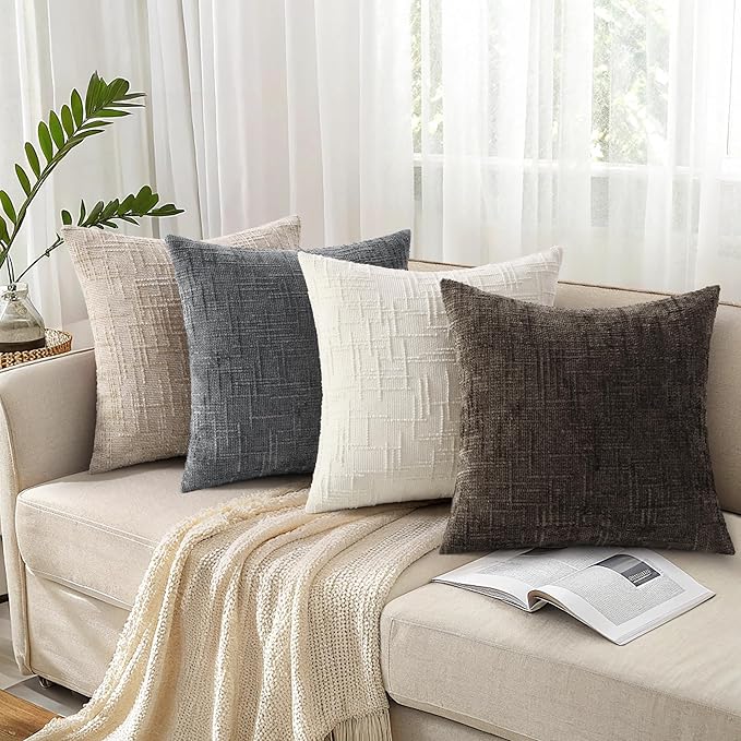 decorUhome Dark Brown Chenille Throw Pillow Covers 16x16 Set of 2 Thick Textured Slubby Couch Pillow Covers Farmhouse Accent Modern Neutral Decorative Pillow Cases for Bed Sofa Living Room