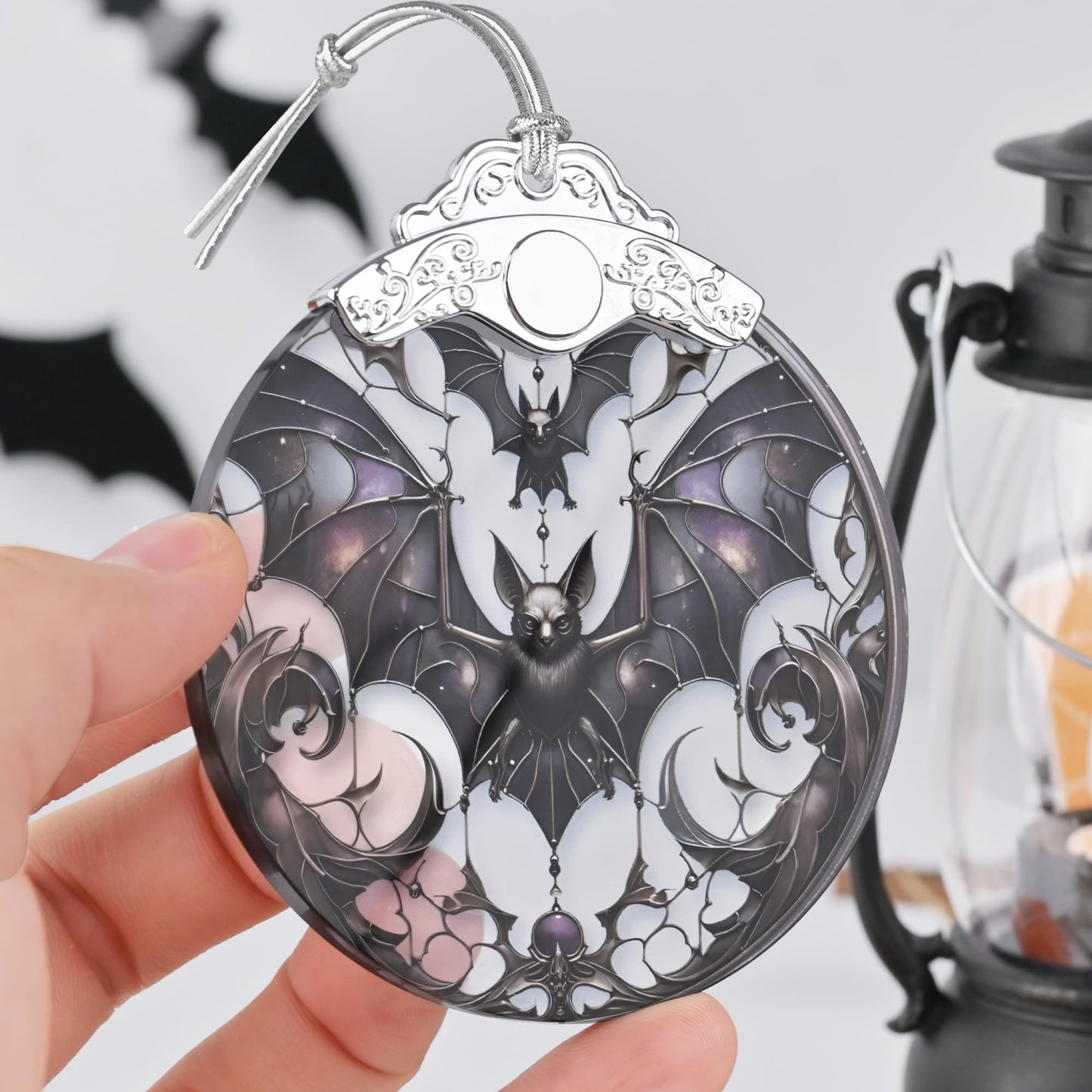 Stained Glass Suncatcher Ornament - Bat Christmas Decorations - Christmas Ornaments for Tree - Holiday Present Ideas - Gift Exchange