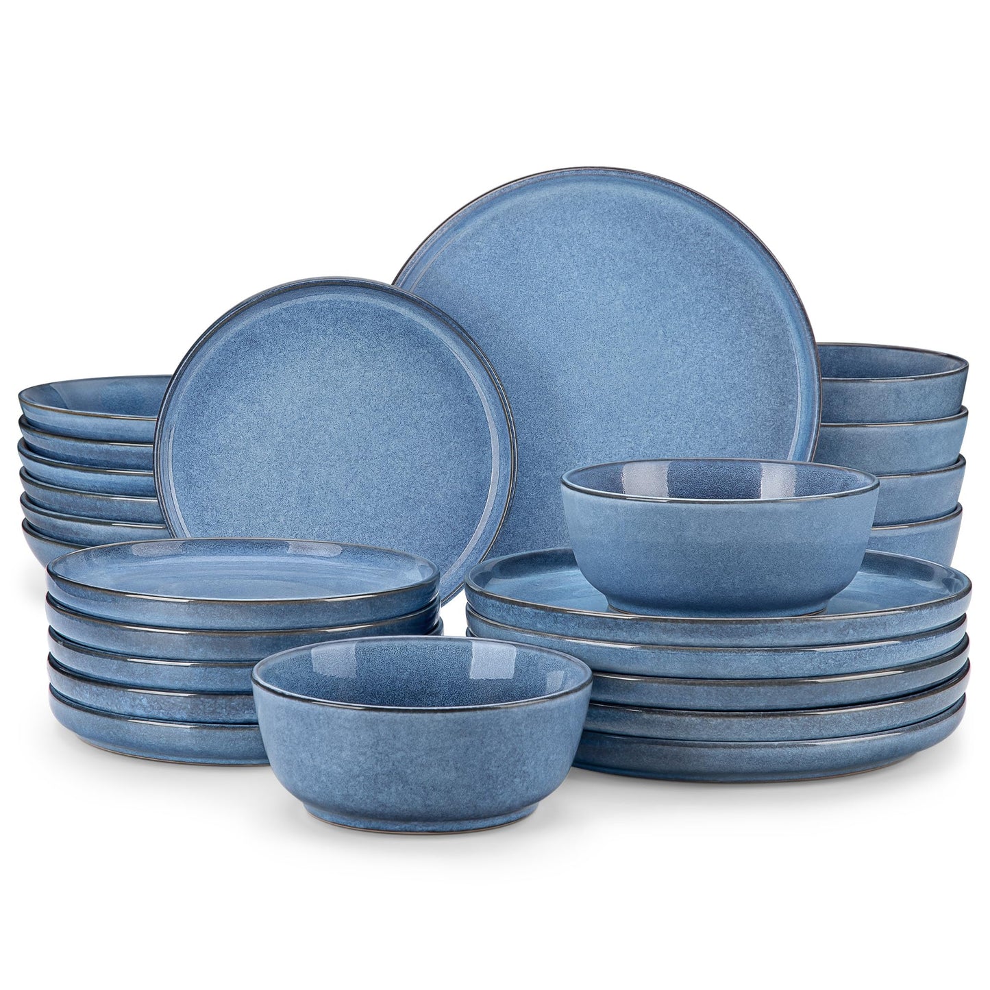 vancasso ANYA 24 Pieces Plates and Bowls Set, Blue Dinnerware Sets, Reactive Glaze Dishes Set for 6, Ceramic Dishware Sets Kitchen Dinner Set, Microwave & Dishwasher Safe
