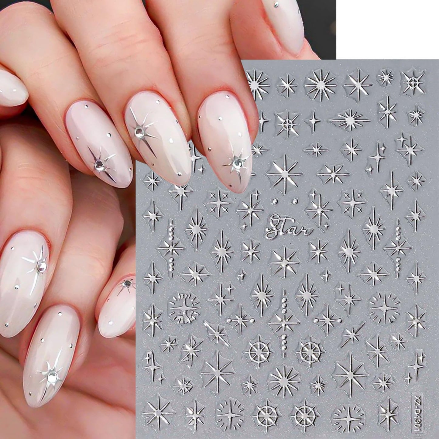 12 Sheets Laser Silver Nail Art Stickers, 3D Self-Adhesive Sun Moon Stars Designs Nail Sticker Acrylic Manicure Decals Decorations Accessory for Women Girls