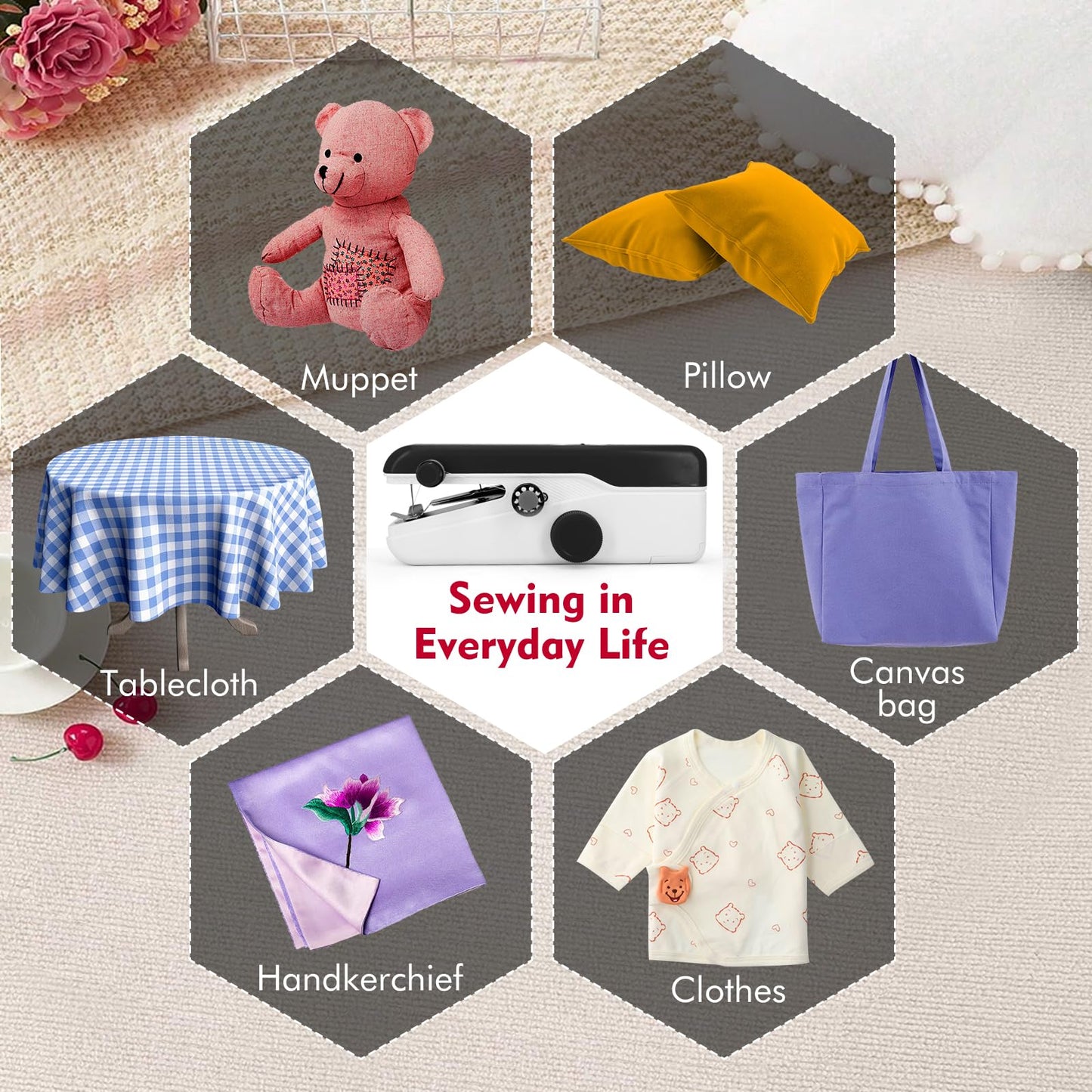 Xamanabu Handheld Sewing Machine, Mini Portable Sewing Machine for Beginners, Electric Fast Stitching, DIY Fabric Clothes Repair Kit, Home Travel Mending Machine with Accessories