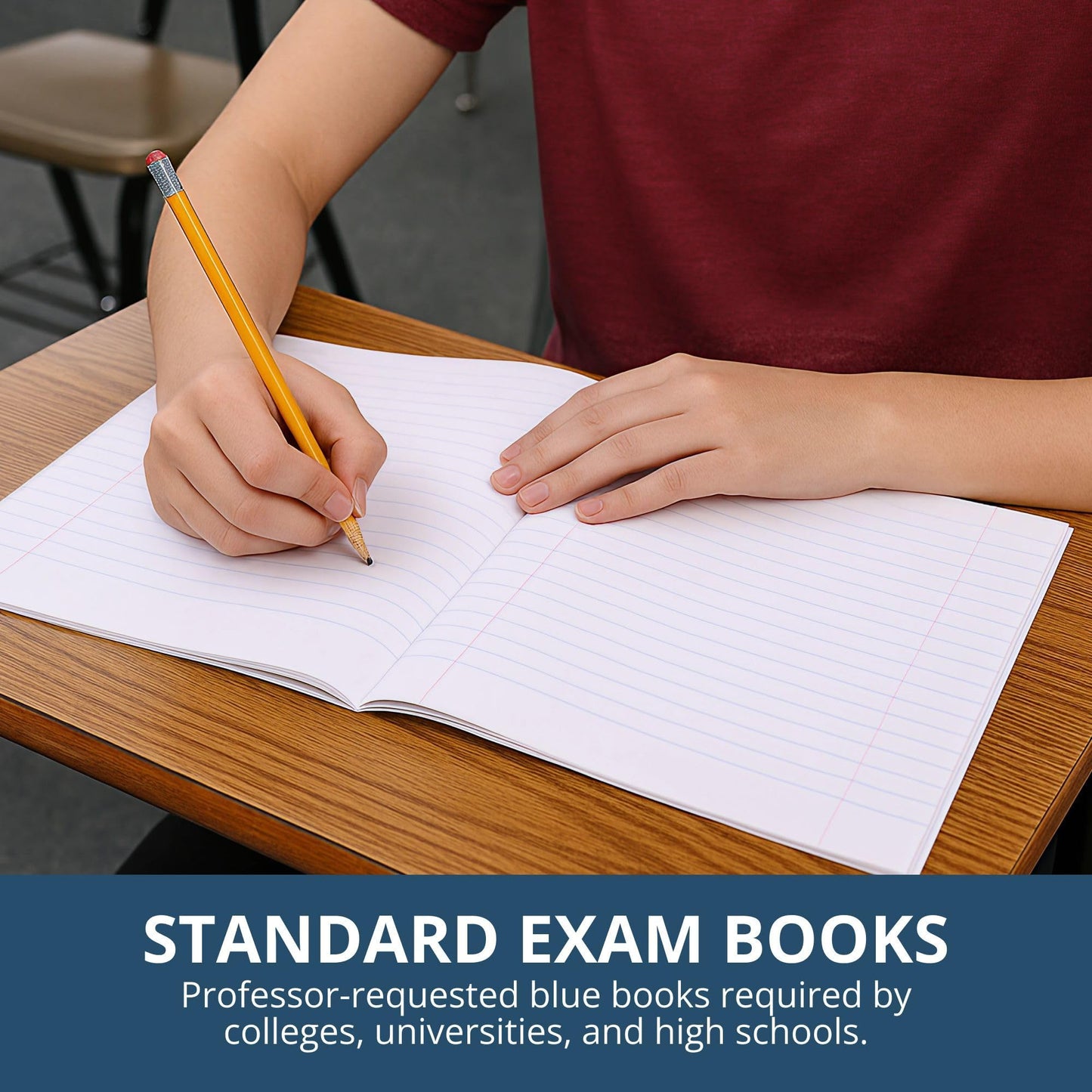 ROARING SPRING Exam Blue Books, 50 School Examination Booklets, 8.5" x 7", 6 Sheets/12 Pages, Wide-Ruled with Margin Student Testbook, Made in USA