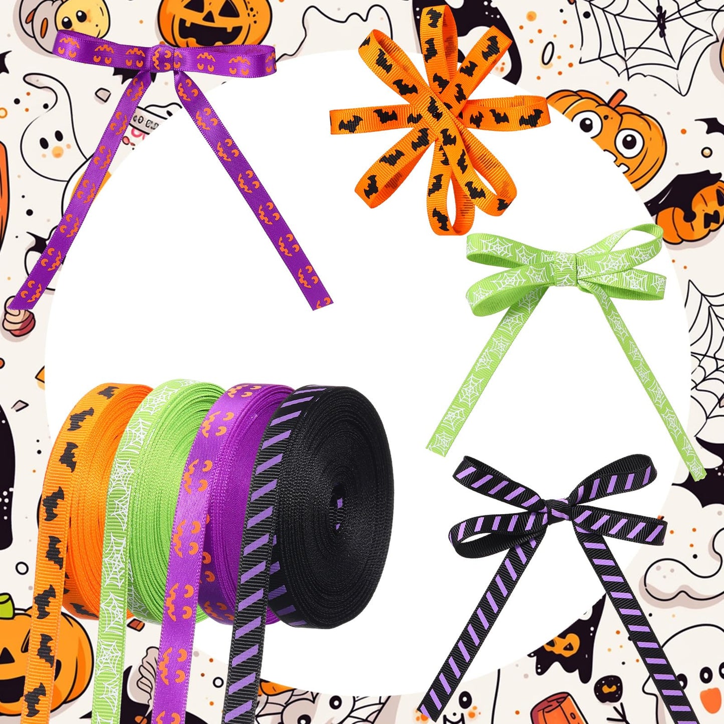 Civaner 324 Pcs Halloween Trick or Treat Gifts Set Include 120 Plastic Spider Rings 200 Disposable Gloves 4 Rolls Halloween Ribbon for Halloween Costume Accessories Party Decor Supplies DIY Crafts