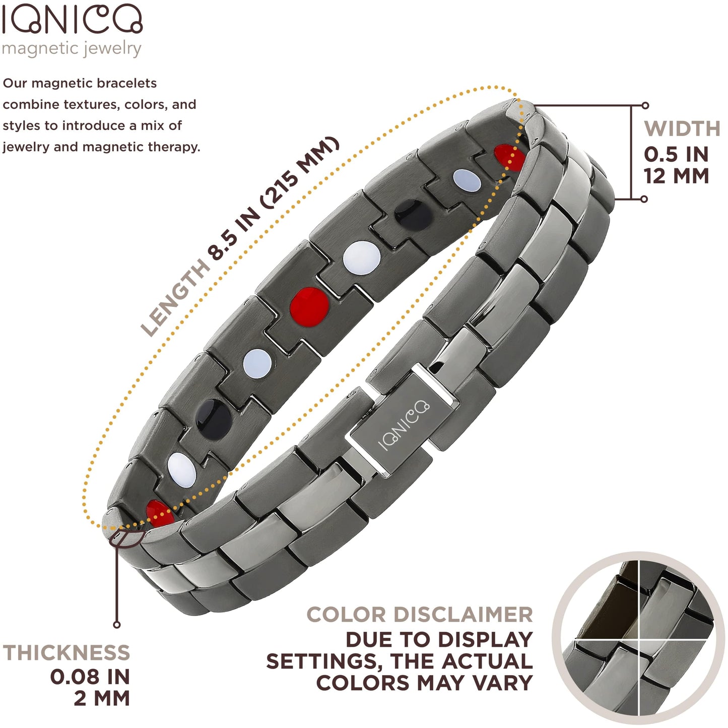 HOLVIST Magnetic Bracelet for Men and Women 4000 Gauss | Comes With Adjustable Length, Sizing Tool and Gift Box (1 Magnet Per Link, Space-Grey)