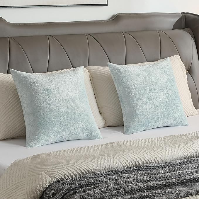 FUTEI Light Blue Flannel Throw Pillow Covers 20x20 Inch Set of 2,Soft Dimensional Textured Cushion Cases,Modern Home Decor for Couch Living Room
