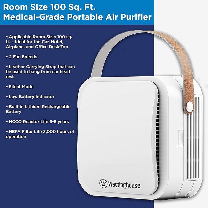 Westinghouse Portable Air Purifier with Patented NCCO 1804 Technology with True HEPA Filter and NCCO Technology - Kills, Disinfects and Removes Bacteria, Viruses, VOCs, Allergens, Dust, Smoke