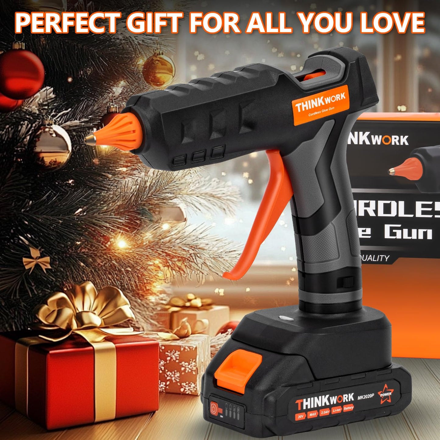 THINKWORK 20V Cordless Hot Glue Gun and Sticks Set, Rechargeable Glue Gun with 30 PCS Full Size Sticks and Battery, Fast Heating for Arts & Crafts, DIY Projects and Home Repairs