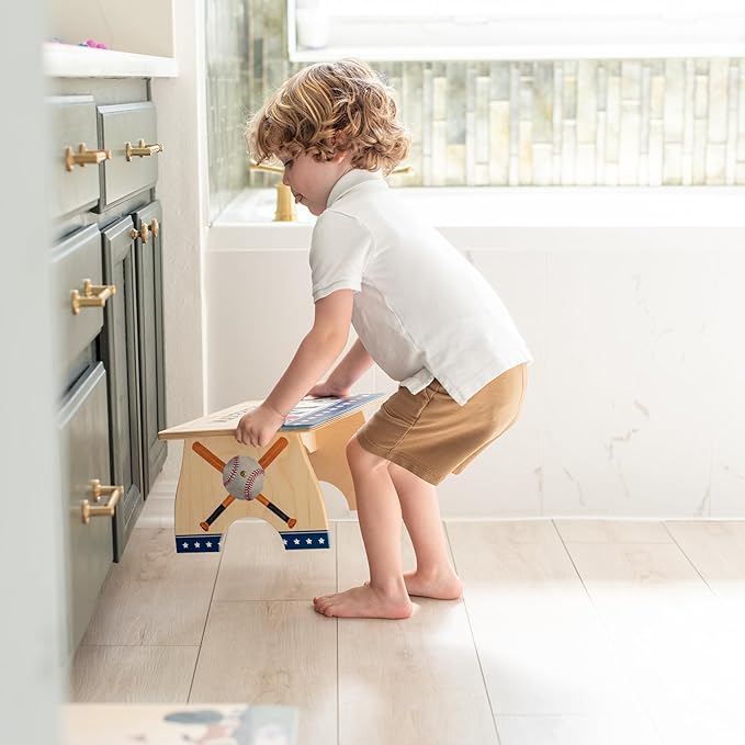 Step Stool for Toddlers- Personalized Wood Kids Step Stool with Name for Kitchen Sink, Bathroom, Potty Training, Toilet, Kitchen Sink- Sturdy and Safe- Made in USA by BloomOwl (Construction- Navy)