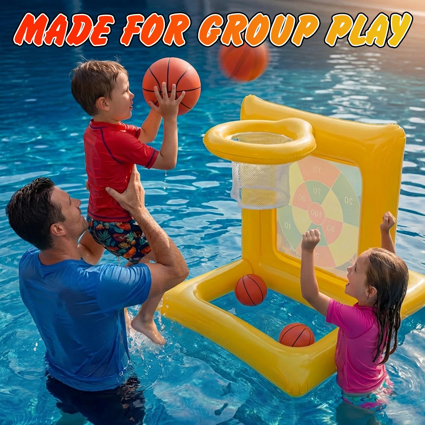 Gerosi Pool Toys for Kids & Adults, 2-in-1 Pool Basketball Game & Dart Board Game Set, Pool Party Games for Kids Ages 6+ and Adults, Family Backyard Pool Games