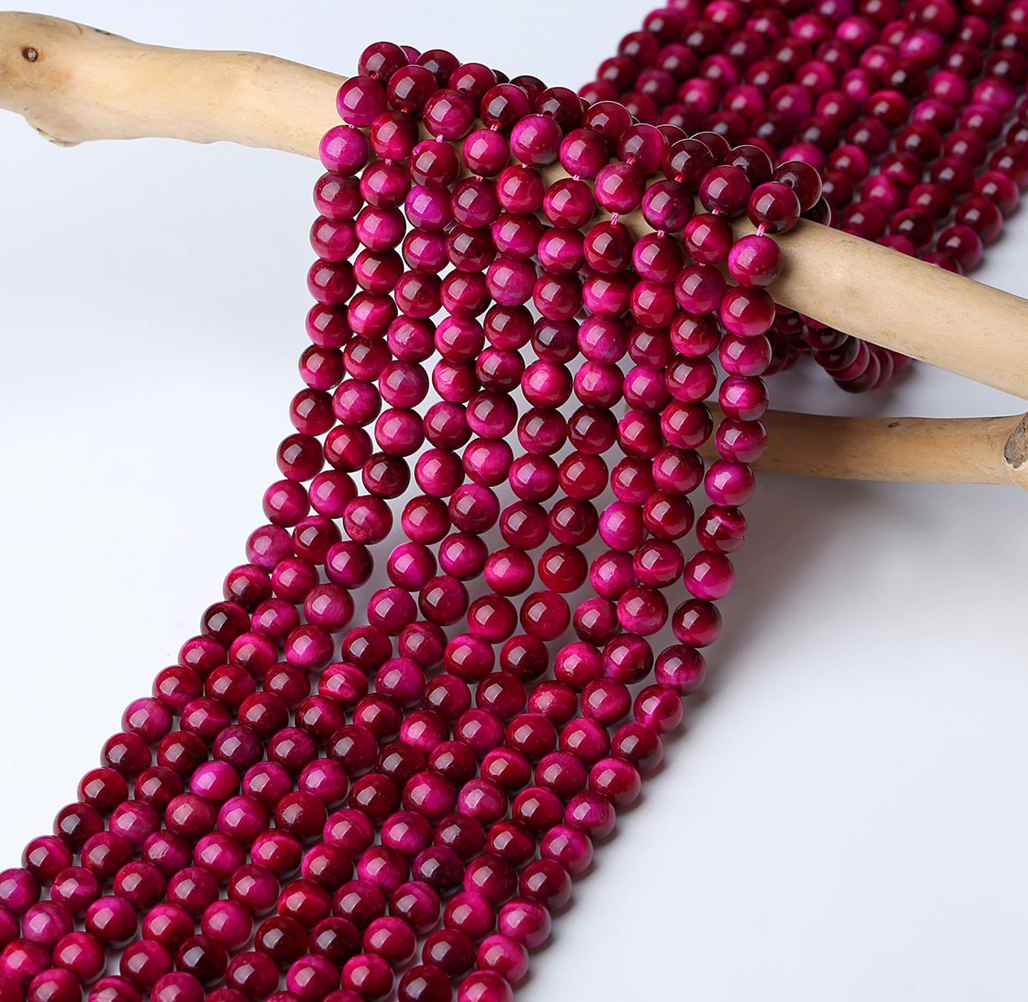 NUKAYAI Rose Pink Tiger Eye Beads 60Pcs Crystal Beads 8mm Round Stone Bead Smooth Loose Bead for Bracelet Necklace DIY Earrings Making