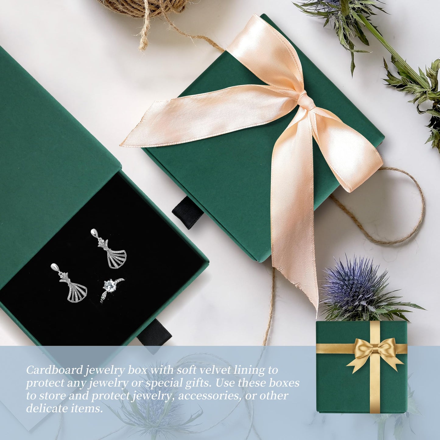 MATUFF Jewelry Boxes, 10 Pack 3.5" × 3.5" x 1" Bulk Sponge Fill Cardboard Jewelry Gift Boxes, Drawer Style Small Gift Boxes for Necklace Pendant Bracelet Ring Earring Display and Storage, Dark green