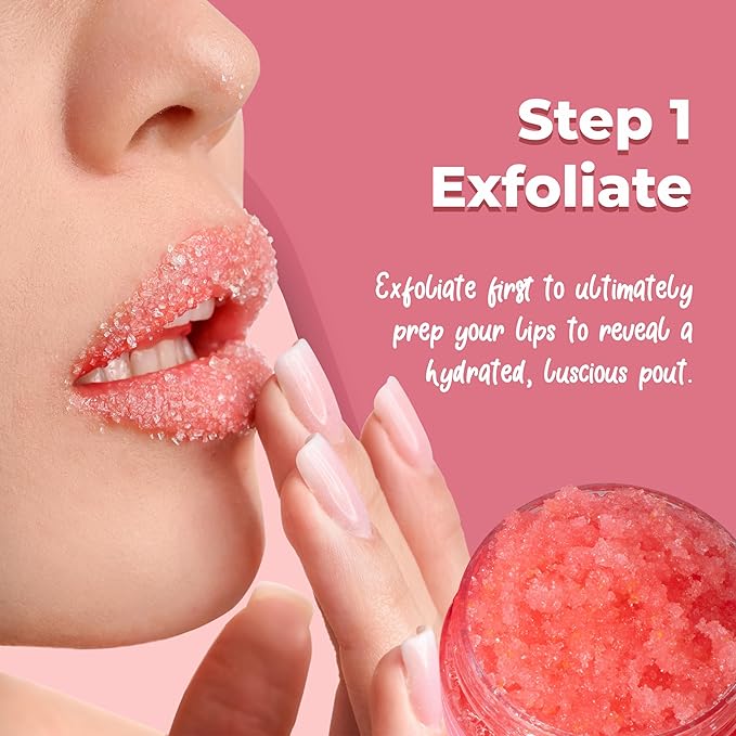 Watermelon Sugar Lip Scrub for Dry, 6-in-1 Lip Care Kit With Lip Sleeping Mask and Silicone Brush, Sugar Scrub, Sheet Mask to Reveal Luscious