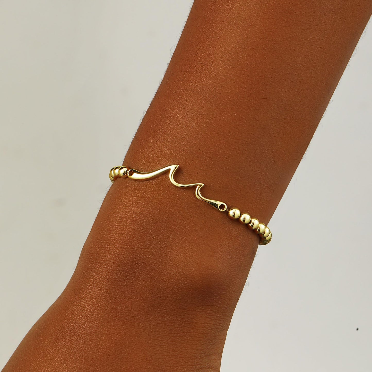 Beaded Bracelets for Women 14K Silver Gold Plated Stretch Handmade Ball Bracelets Cute Charm Bracelet Dainty Stackable Cross Heart Bow Wave CZ Circle Trendy Jewelry Easter Gifts (wave)