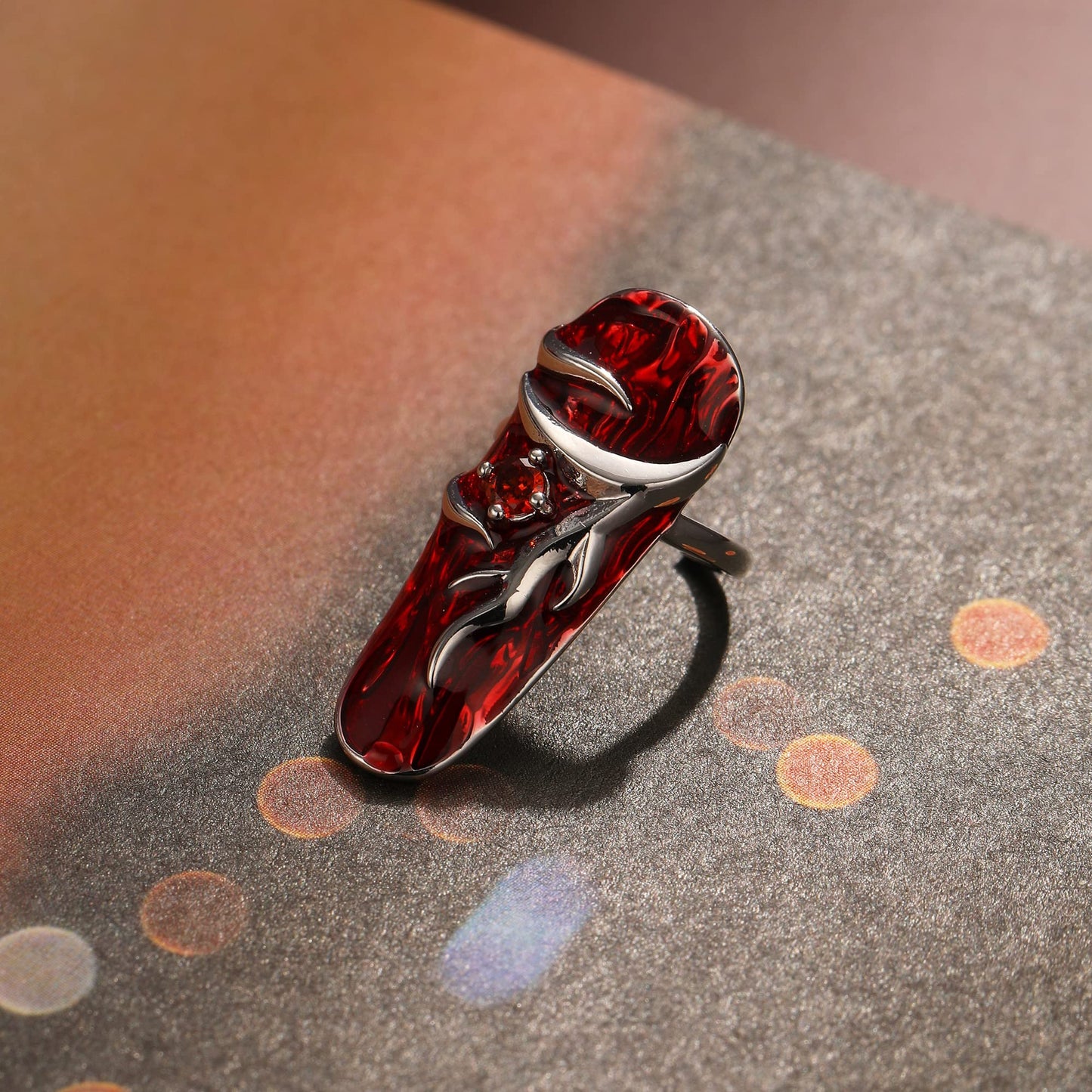 Yumikoo Red Finger Nail Rings Gothic Opening Adjustable Steel Rings for Women