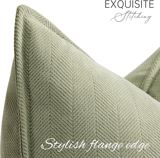 ZWJD Sage Green Pillow Covers 22x22 Set of 2 Chenille Throw Pillow Covers with Elegant Design Soft and Luxurious Decorative Throw Pillows for Couch, Bed, and Home Decor