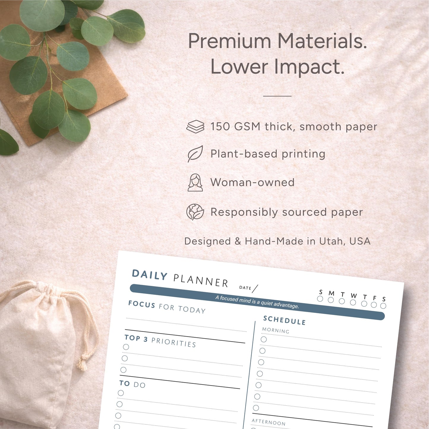 Daily Planner Notepad - ADHD Friendly and College Friendly Productivity Planner - Undated Sheets - Time Blocking Planner with Schedule, Top 3 Priorities, To Do List and Notes - Unique Daily Motivating Quotes - Water Intake and Meal Tracker - Desk Planning