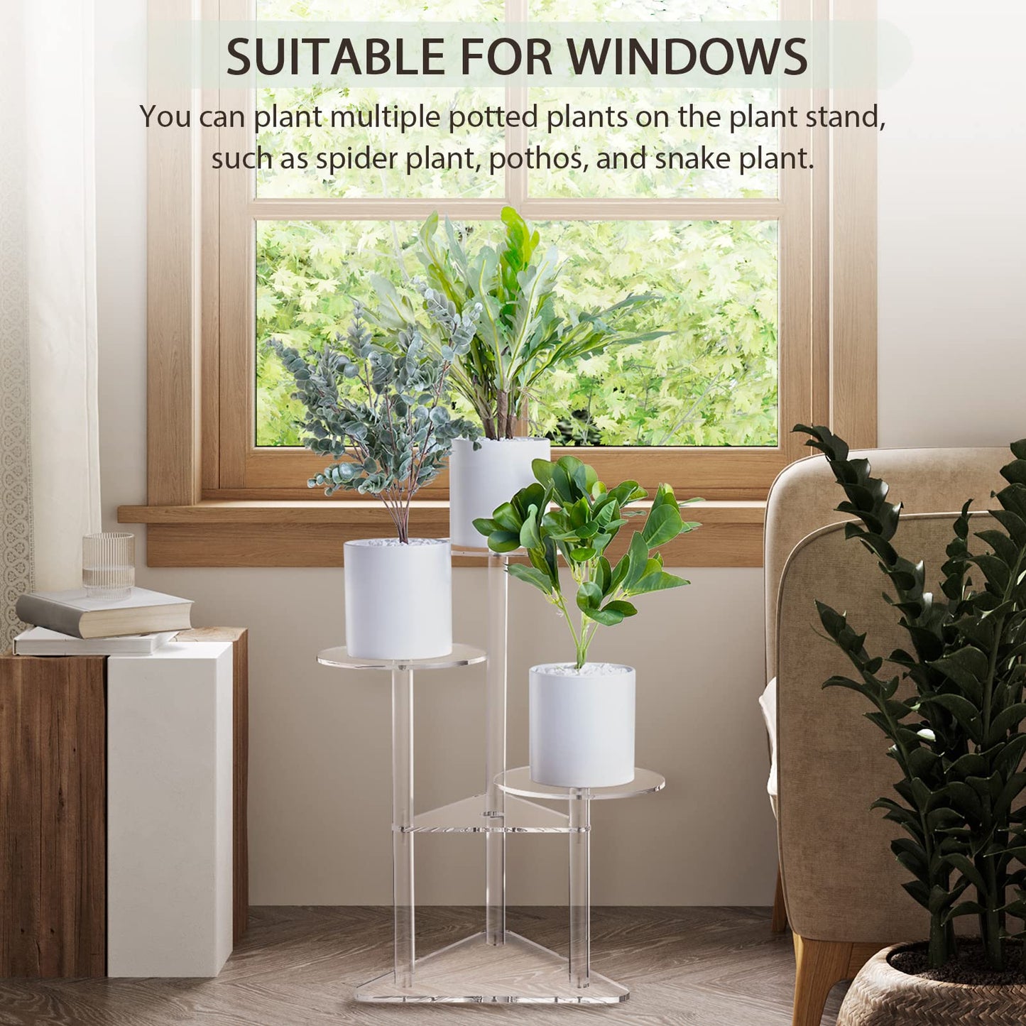 Sumerflos Acrylic Corner Plant Stand 3 Tier - Clear Indoor Plant Shelf Plant & Flower Display Rack Pot Holder for Living Room Balcony Window Modern
