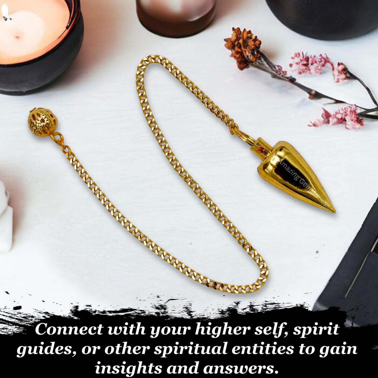 Amazing Gemstone Healing Metal Pendulums for Divination, Gold Cone Steel Copper Pendulum High Energy Pendulo de Bronce Pendulos de Mesa MP27