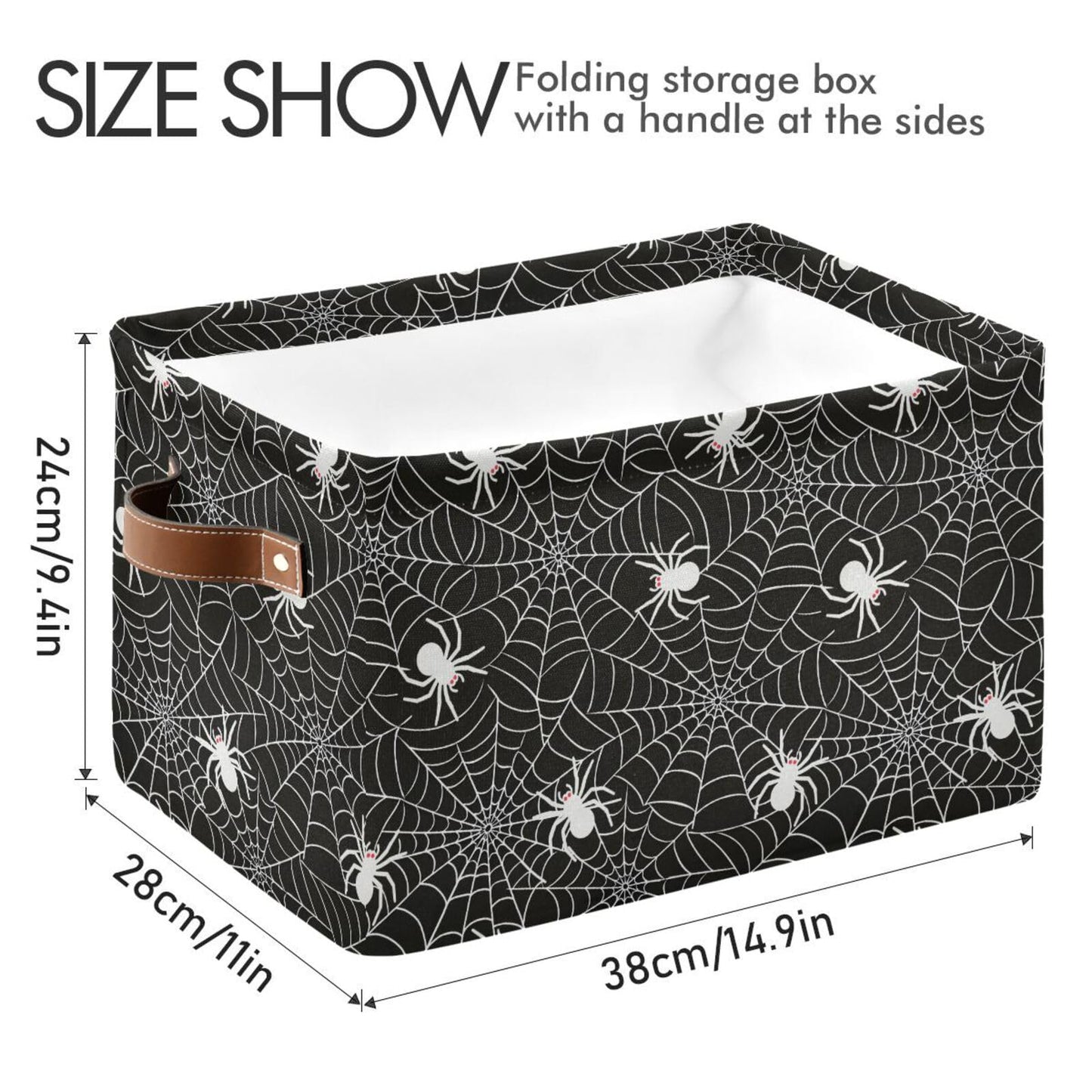 senya Halloween Basket, Large Foldable Storage Basket with Handles, Halloween Spider Web Fabric Collapsible Storage Bins Organizer Bag