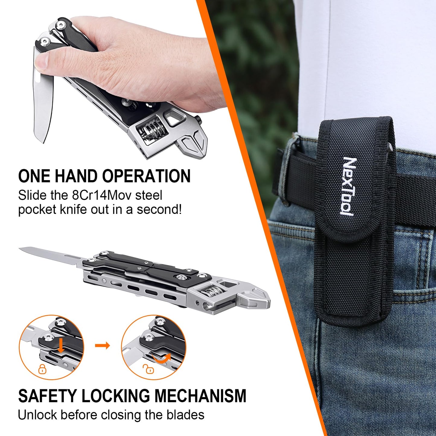 NexTool W4 Adjustable Ratchet Wrench Multitool, 11-IN-1 Foldable EDC Tool with Pliers, Knife, Saw and Screwdriver, Multi Tool for Camping, DIY, and Gifts for Him