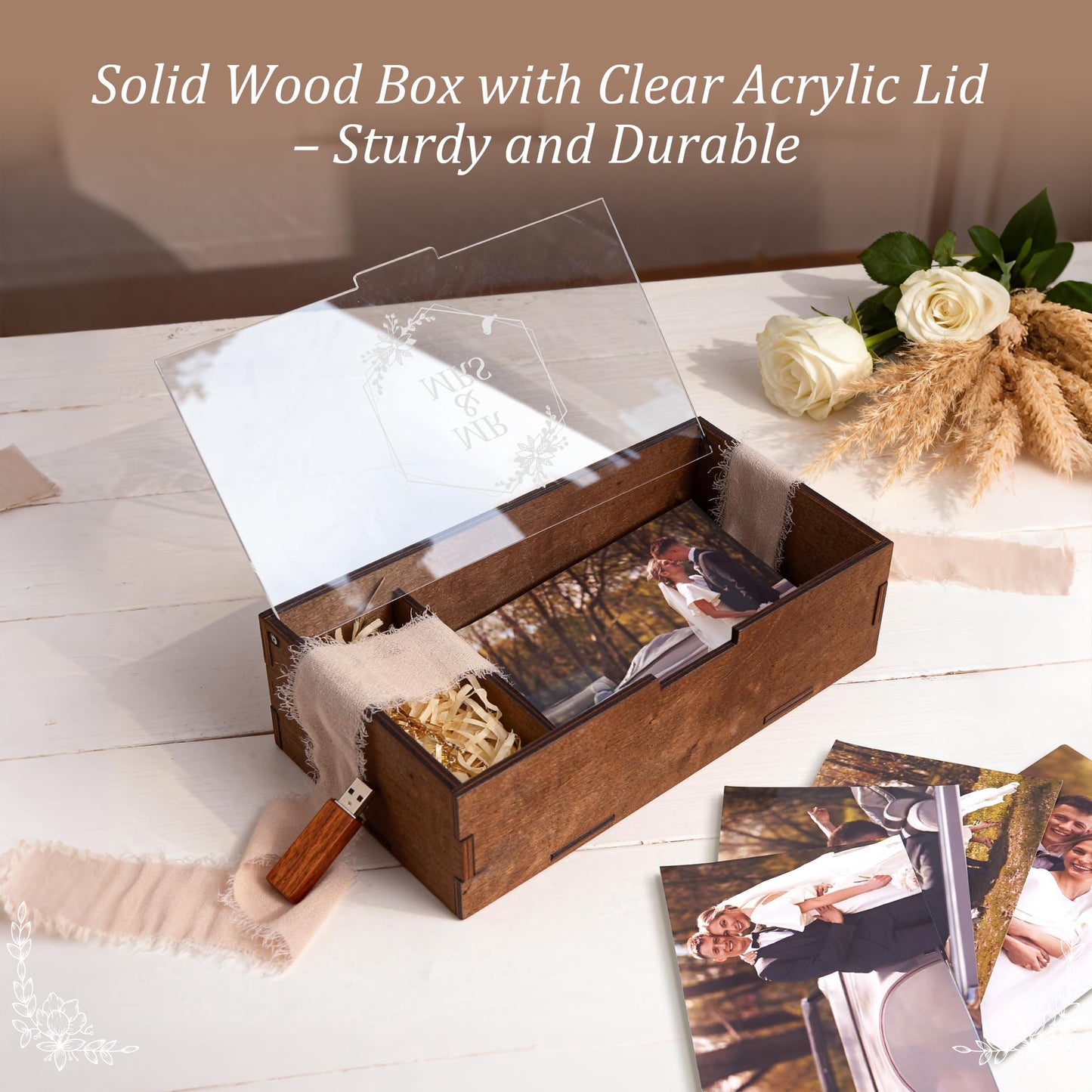 SEEBERY Mr and Mrs Wedding Keepsake Box with Lid – Personalized Wooden Memory Box for Bride and Groom, Unique Gift for Couples, Newlyweds, Engagement, Bridal Shower & Bachelorette Party