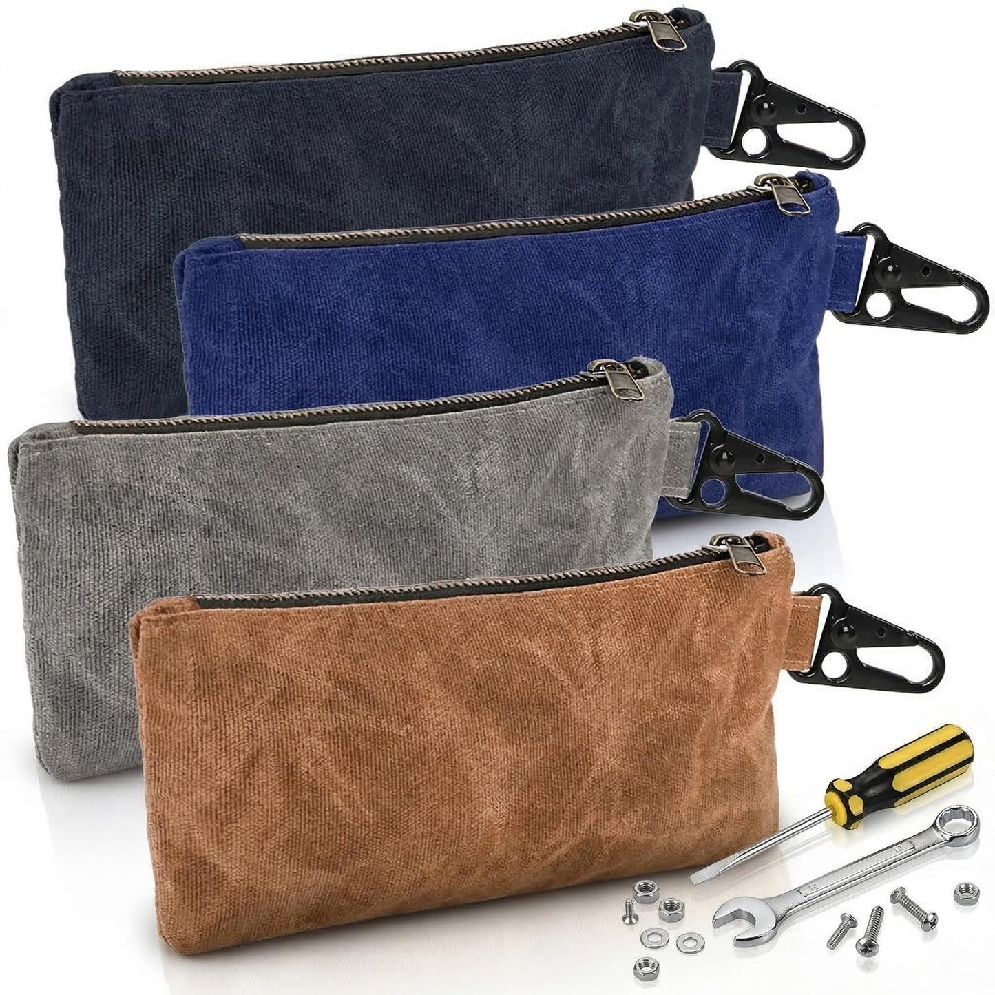 YIMITEE 4 Pack Small Tool Pouches, Waxed Canvas Zippered Pouch, Utility Bag with Zipper, Waterproof Tool Organization and Storage for Stationary, Pencil, Gadgets, Cosmetics, Travel Accessory