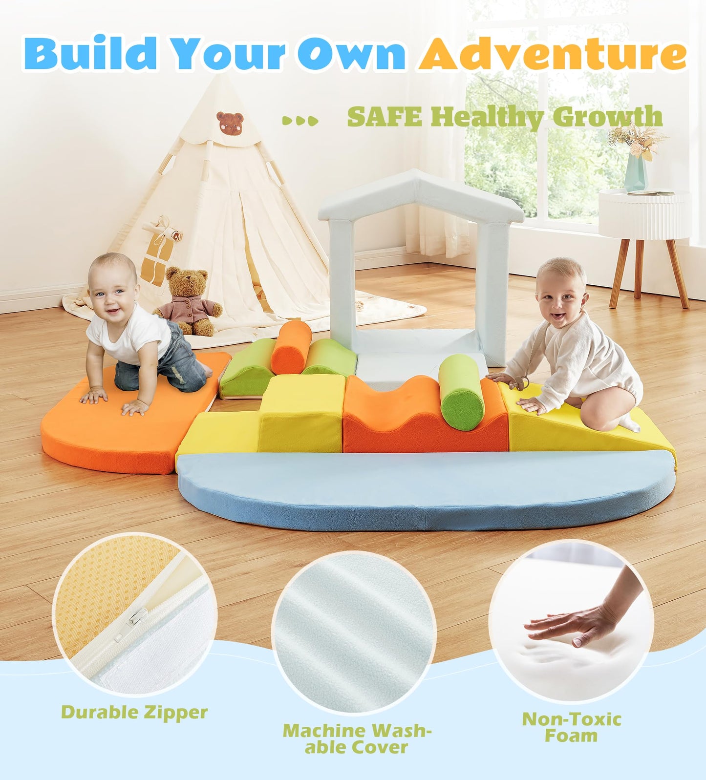 Elftopia 10-Piece Foam Climbing Blocks with Ramp & Stairs for Toddlers,Soft Play Gym Set,Foam Toddler Climbing Toys for Indoor Crawling,Sliding & Creative Play-Dynamic Color