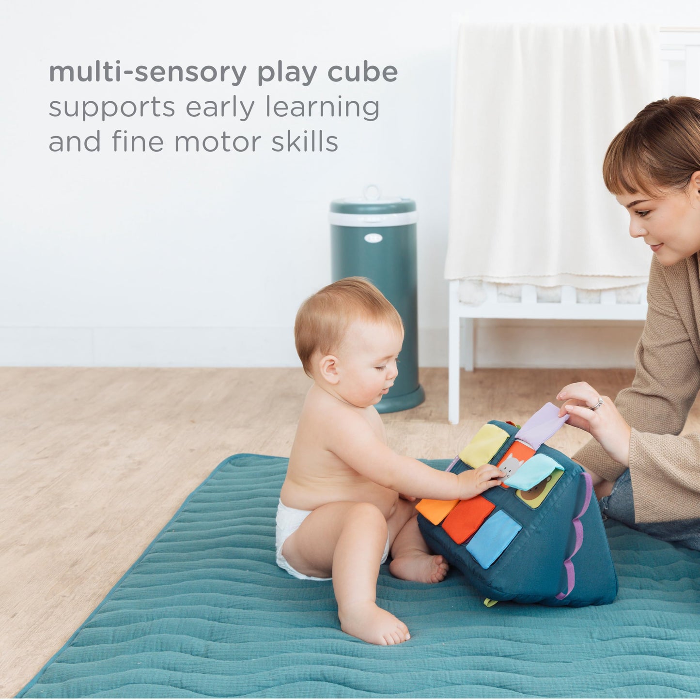 Ubbi Mirror Me Activity Toy, Tummy Time Developmental Baby Toy, Multi-Sensory Play Cube, Includes High Contrast Visual Learning Cards and Silicone Teether