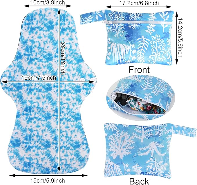 PHOGARY Reusable Menstrual Pads (7 in 1), Bamboo Cloth Pads for Heavy Flow with Wet Bag, Washable Overnight Cloth Panty Liners Period Pad, Large Sanitary Pad Set with Wings for Women