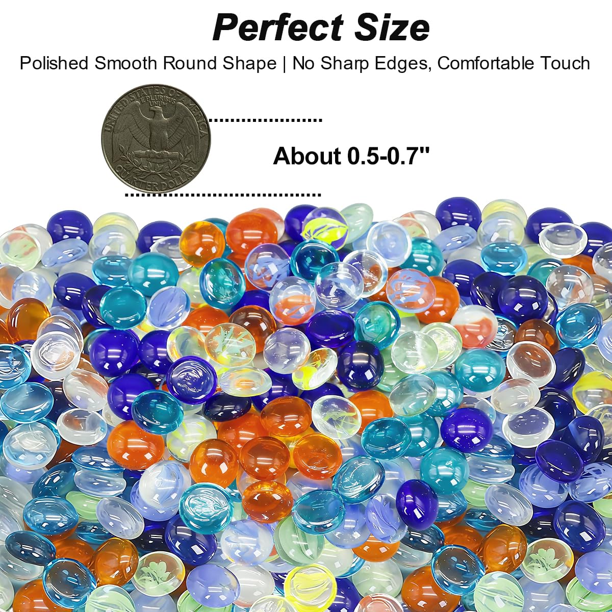Beads Decorative Glass Pebbles,Mixed Colour Glass Stones Flat Bottom Marble Beads for Aquarium Fish Tank Planter Crafts Home Decorative Art Craft Vase Filler (Mixed, 2 Pounds)