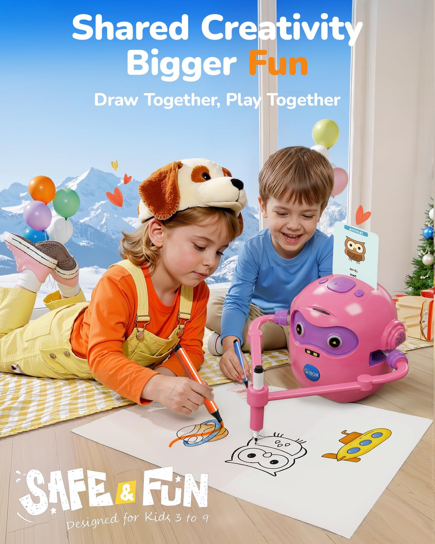 Drawing Robot for Kids, Rechargeable 4-in-1 Draw/Learn/Spell/Music Interactive Educational Robot Drawing Machine with 100 Cards & 12 Color Pens, Learning Toys for 3-8 Year Old Boys Girls Birthday Xmas