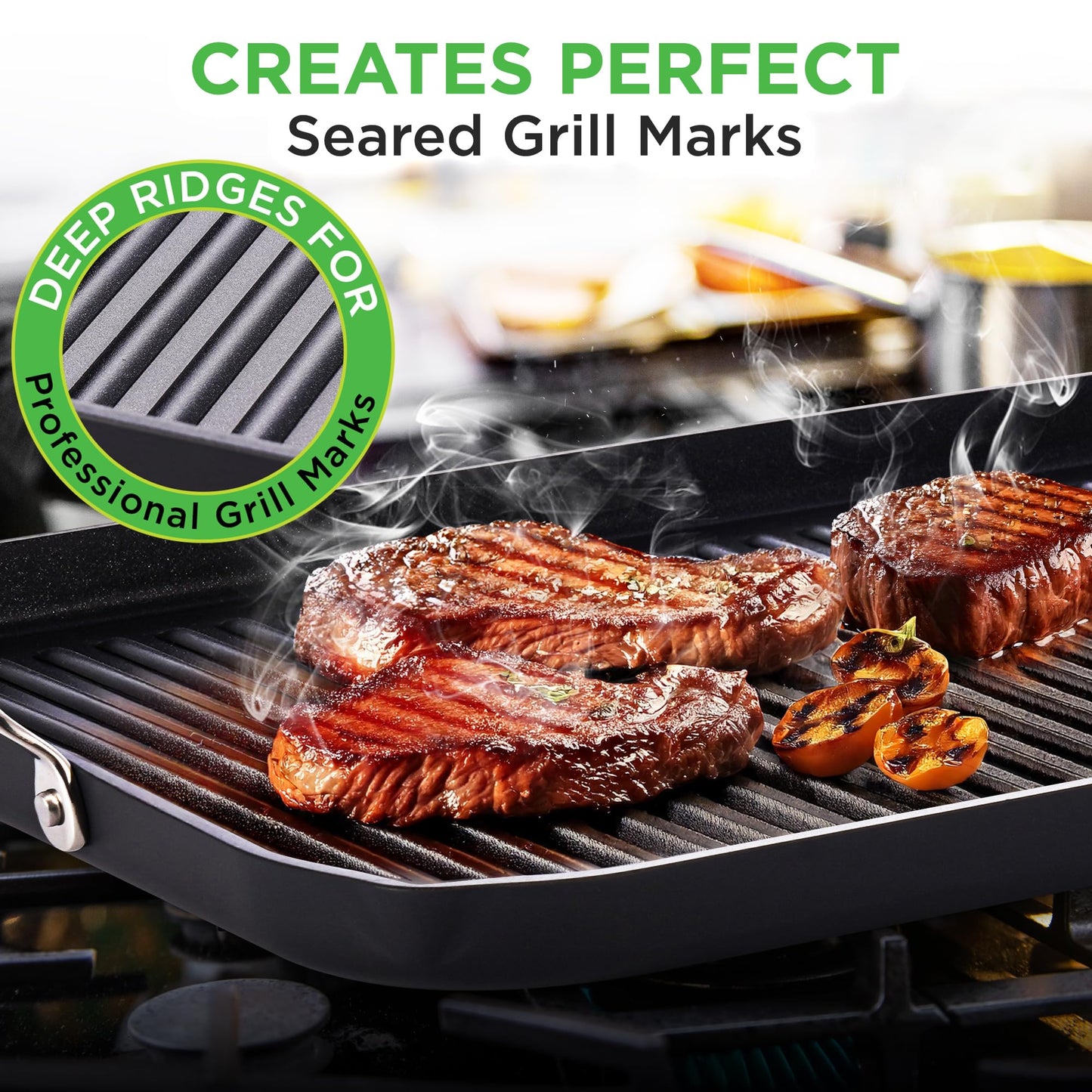 NutriChef 20"x13" Stove Top Grill Pan - Double Burner, Hard-Anodized Non stick Grill & Griddle Pan