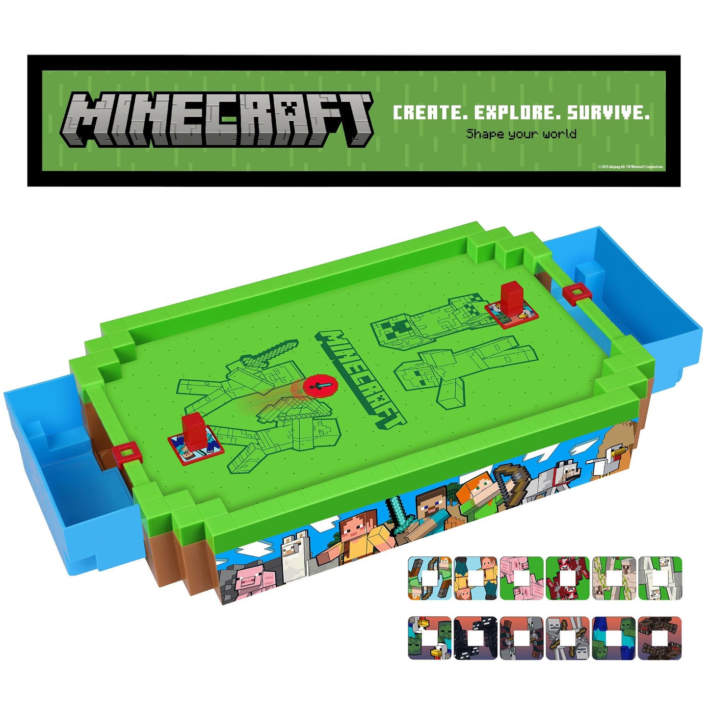 Minecraft: Arcade Air Hockey - Overworld - Core Series, 17" Motorized Tabletop Game, Iconic Sounds, Licensed Collectible Toy, Adults-Kids 3+, 2 Player