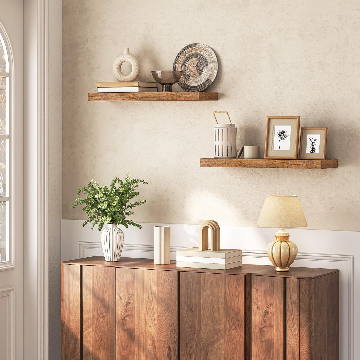 HOOBRO Console Table and Floating Shelves Bundle, 29.5" Small Entryway Table, Wall Mounted Shelf Set of 2, BK75XG01-BF60BJ01