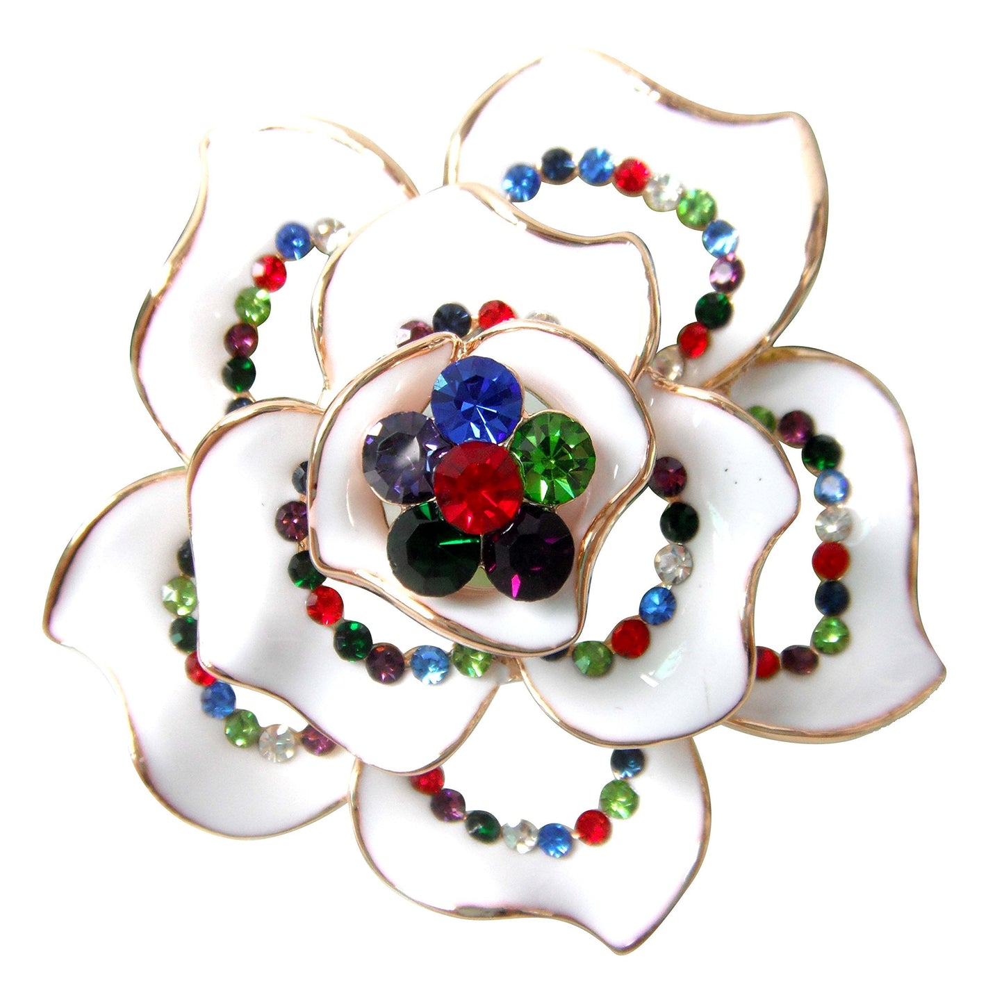 Navachi 18k Gold Plated Multi-color Crystal White Enamel Flower Az8008b Brooch Pin