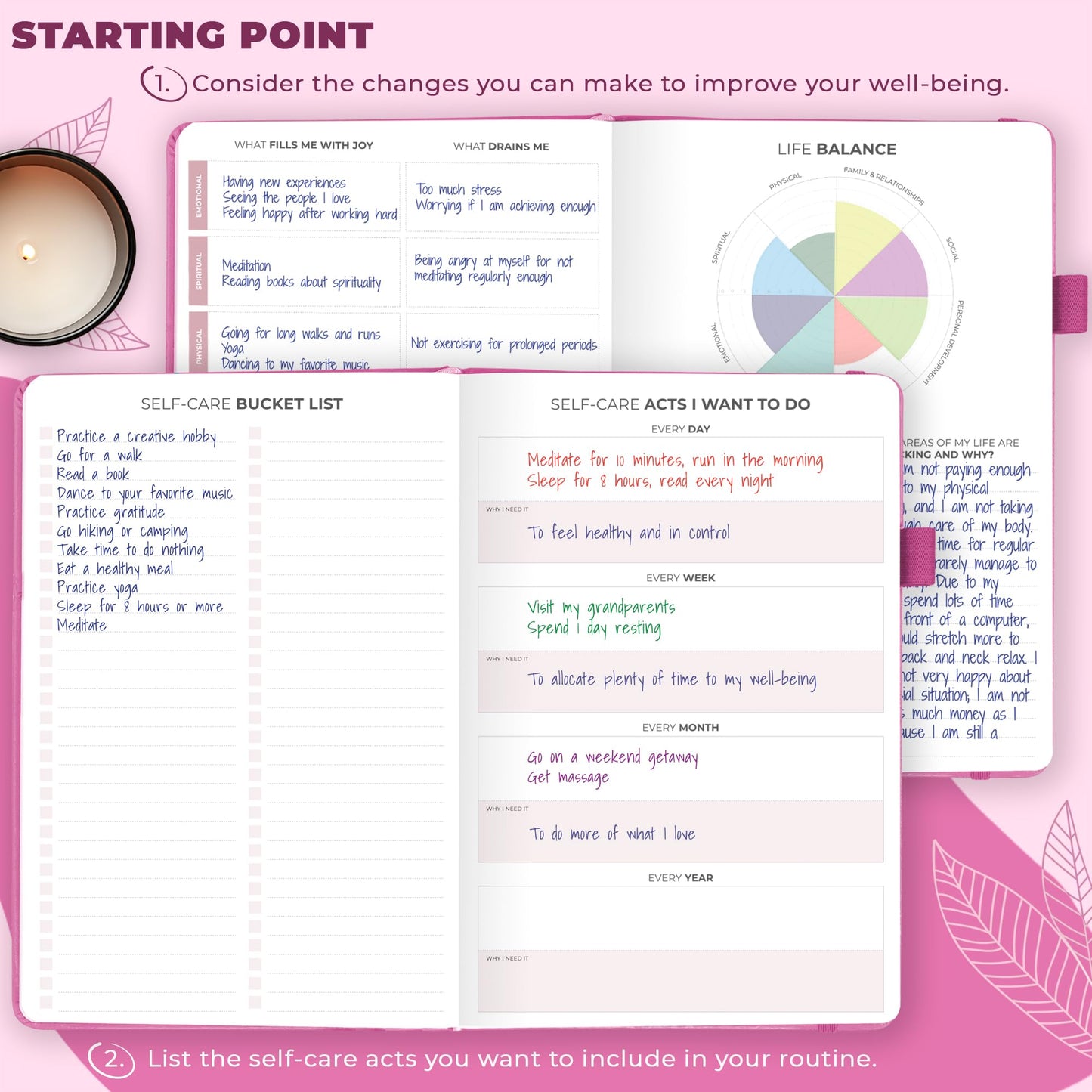 Clever Fox Self-Care Journal – Daily Reflection Notebook – Mental Health & Personal Development Planner, Meditation & Mood Log, A5 (Violet Blossom)