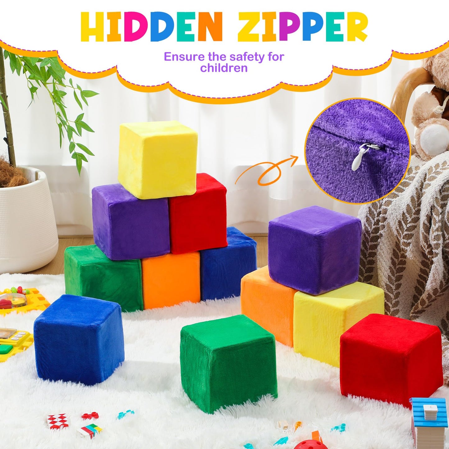 Vercraft 12 Pieces Foam Building Blocks Plush Colorful Foam Stacking Building Blocks Soft Giant Fun Throwing Toys for Birthday Learning Gift