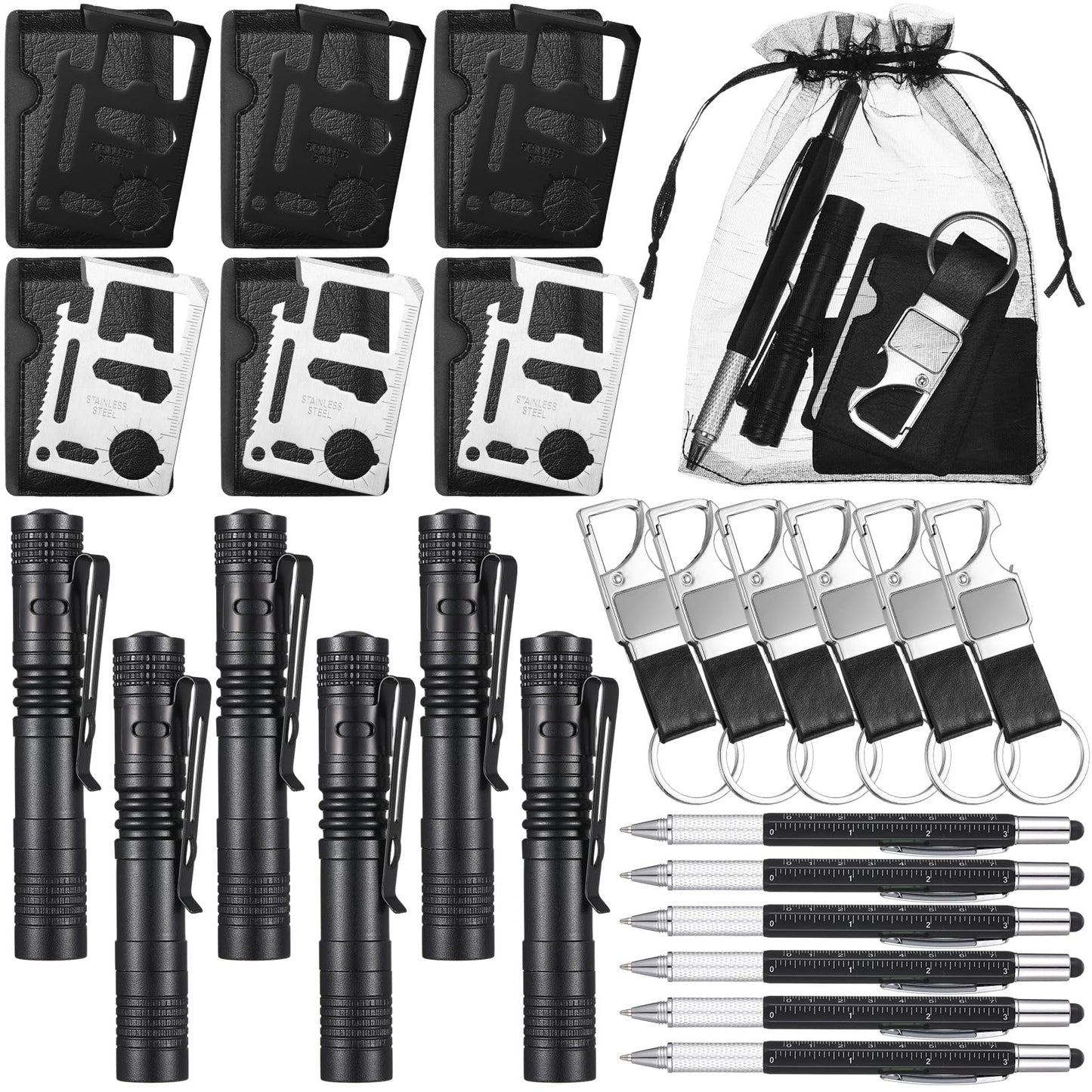 Huquary 30 Pcs Baby Shower Prizes for Men Gifts Bulk Multitool Pen Card Tool Keychain Flashlight for Winner Bachelor Party