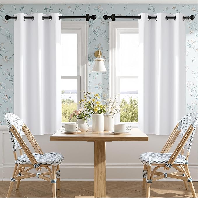 NICETOWN 100% Blackout Window Curtain Panels 68 inch Length for Bedroom, Set of 2, Snow White, 42 inches Wide, Thermal Insulated Drapes