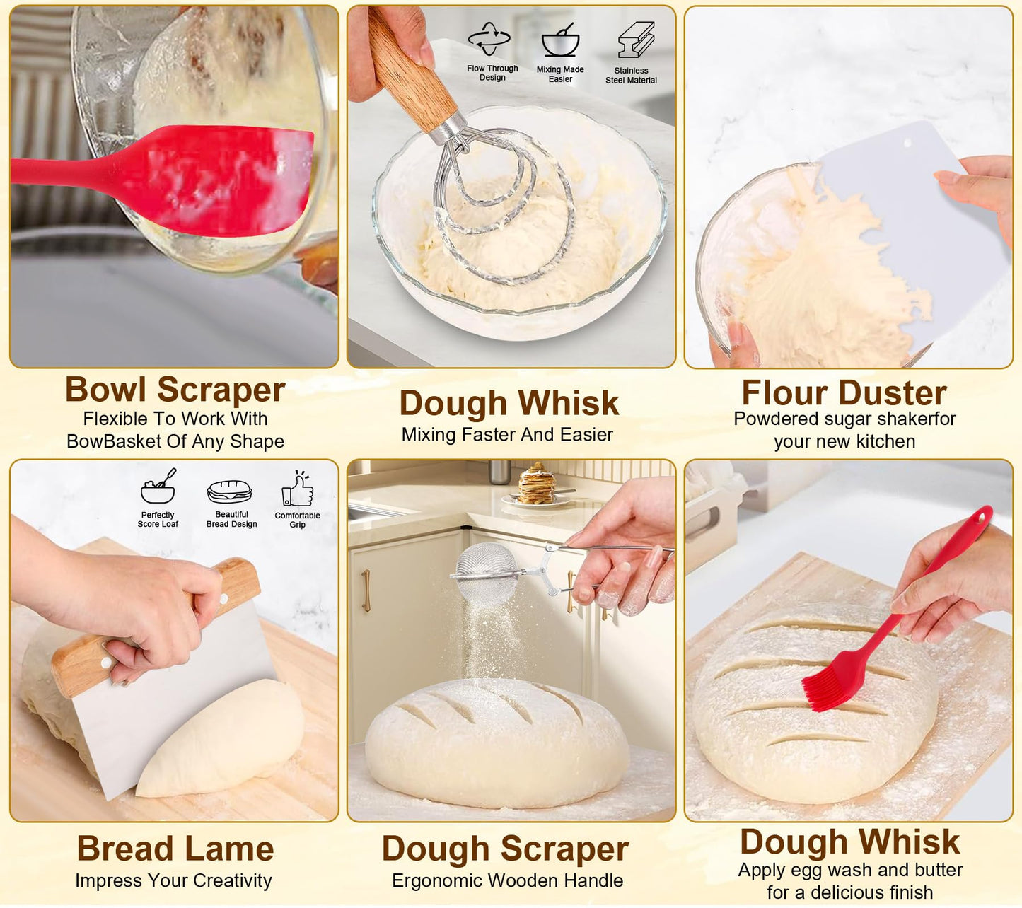 Sourdough Bread Baking Supplies, Complete Sourdough Starter Kit, 9" Round & 10" Oval Bread Proofing Basket with Sour dough Starter Jar, Bread Making Tools Gifts for Bakers Women Wife Mom