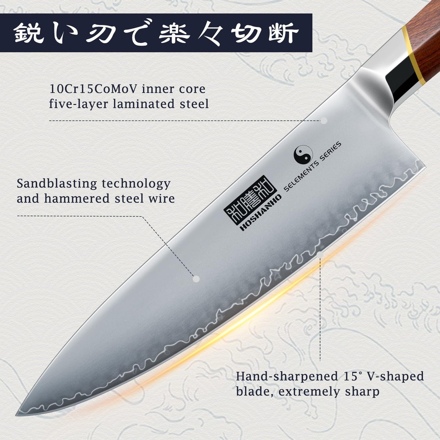 HOSHANHO 3 Pieces Knife Set, Ultra-Sharp Japanese Super Steel Kithen Knives Set, Professional Chef Knife Set with Ergonomic Wooden Handle & Gift Box