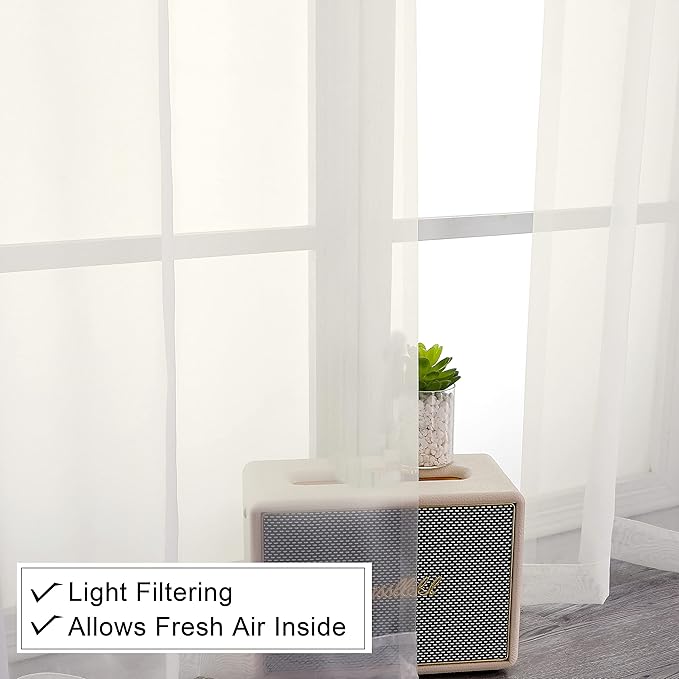 Lecloud Ivory Sheer Curtains 84 Inches Long 2 Panels, Solid Voile Light Filtering Airy Curtain Drapes for Living Room, Elegant Bedroom Semi Sheer Window Treatments, 40" W x 84" L