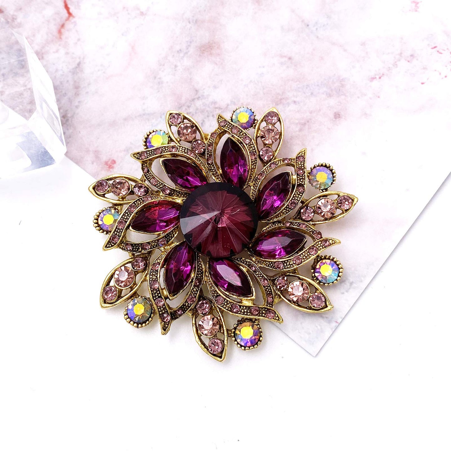 LAXPICOL Vintage Women's Purple Austrian Crystal Elegant Flower Brooch Wedding Broach Pin