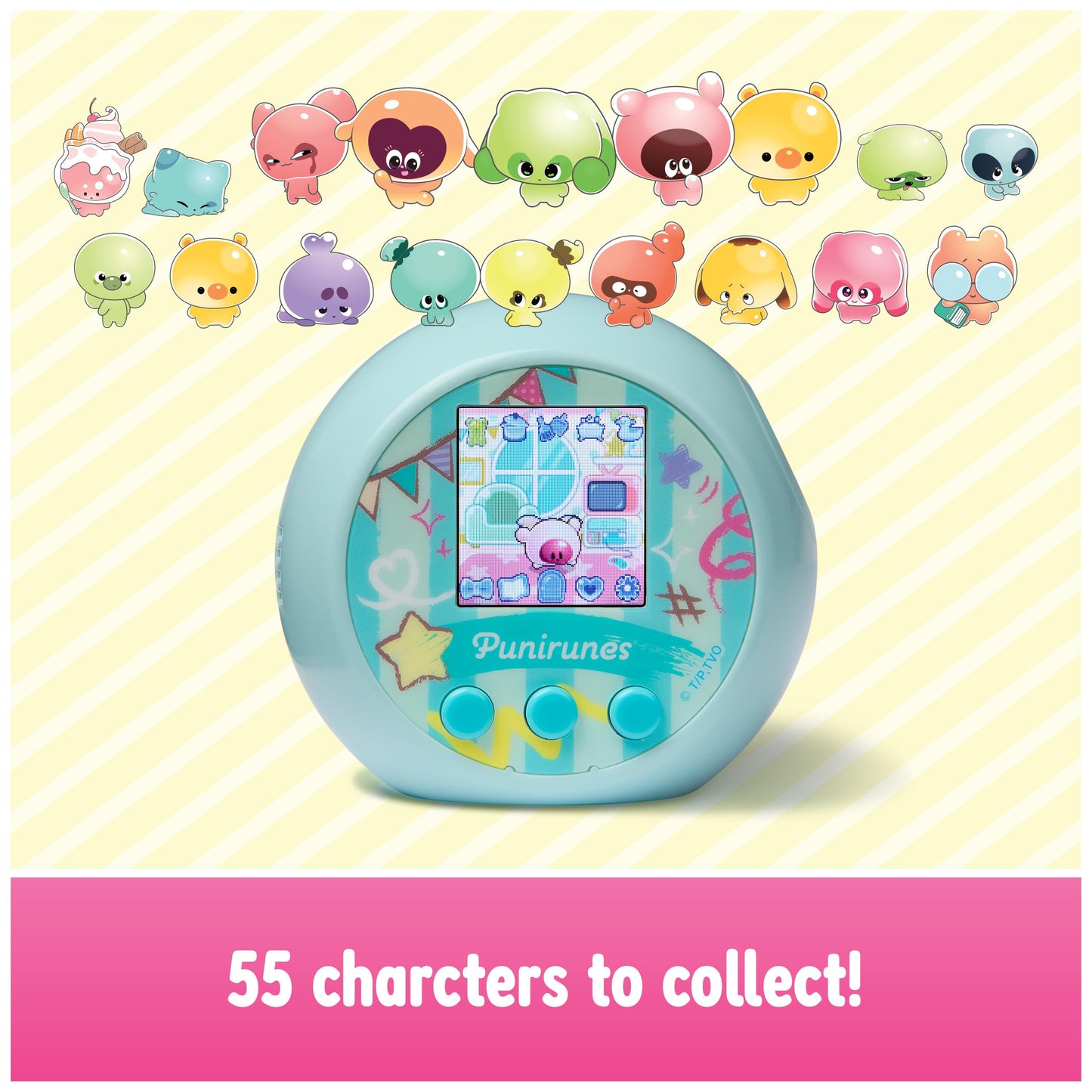 Punirunes, Interactive Digital Toy with 55 Squishy Characters Inside, Reacts to Touch, Color Display, Kids Toys for Ages 5 and up