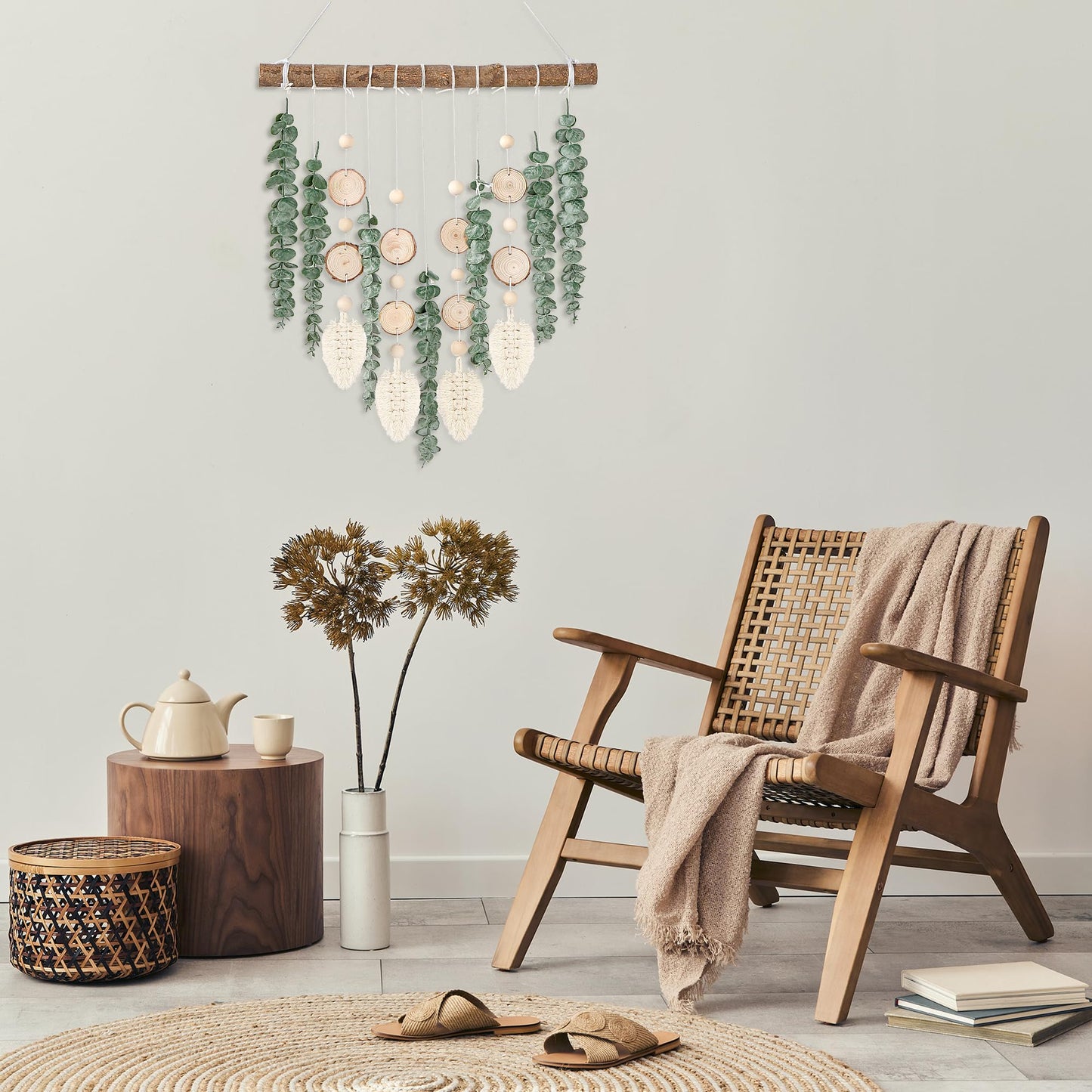 Sggvecsy 21’’ Eucalyptus Wall Hanging Decor Artificial Eucalyptus Plant Fake Greenery Leaves Boho Wall Decor with Wooden Stick for Bedroom Bathroom Kitchen Rustic Farmhouse Home Living Room Decoration