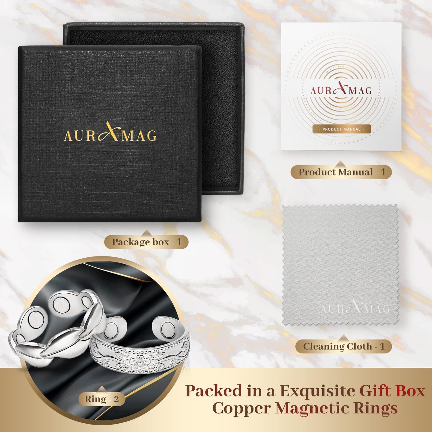 Copper Rings for Women, 99.99% Pure Copper Magnetic Thumb Ring with 3500 Gauss Magnets, Copper Jewelry Gift with Present Box(2 PCS)