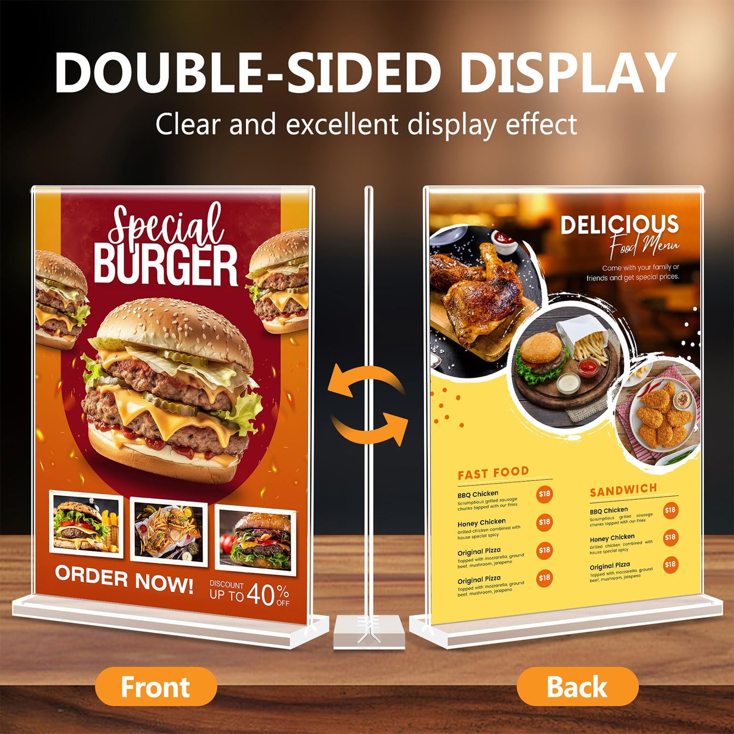 Enayplon Acrylic Sign Holder 8.5 x 11, Double Sided Sign Holder Stand, Plastic 6 Pack Table Paper Stand, Vertical Menu Flyer Stand, T Shape Table Flyer Holder