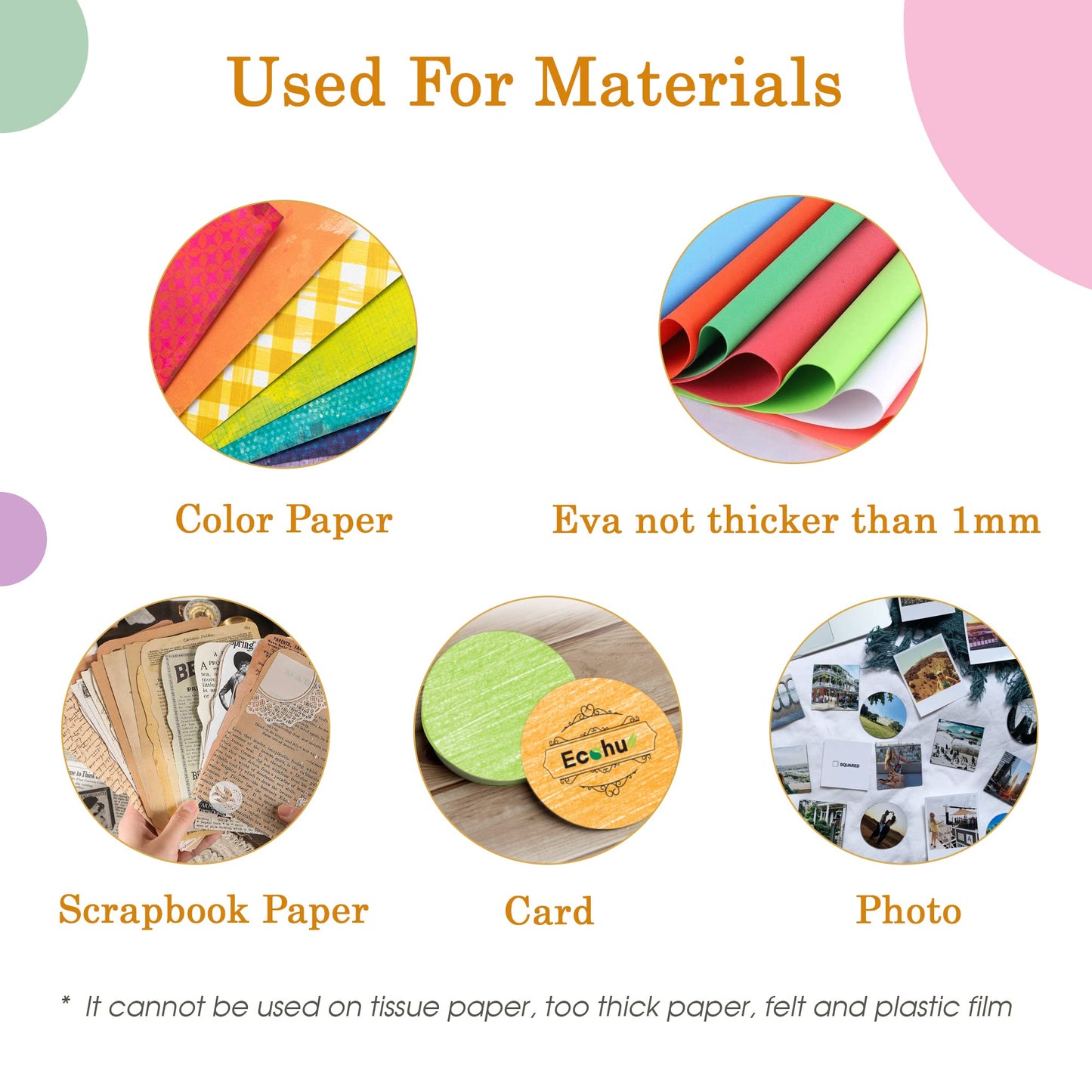 Ecohu Set 5 Circle Paper Punch 0.3'' / 0.6'' / 1'' / 1.5'' / 2'', Scrapbooking Hole Punches Crafting, Design for Office Supplies, Card Making, DIY Photo Album.