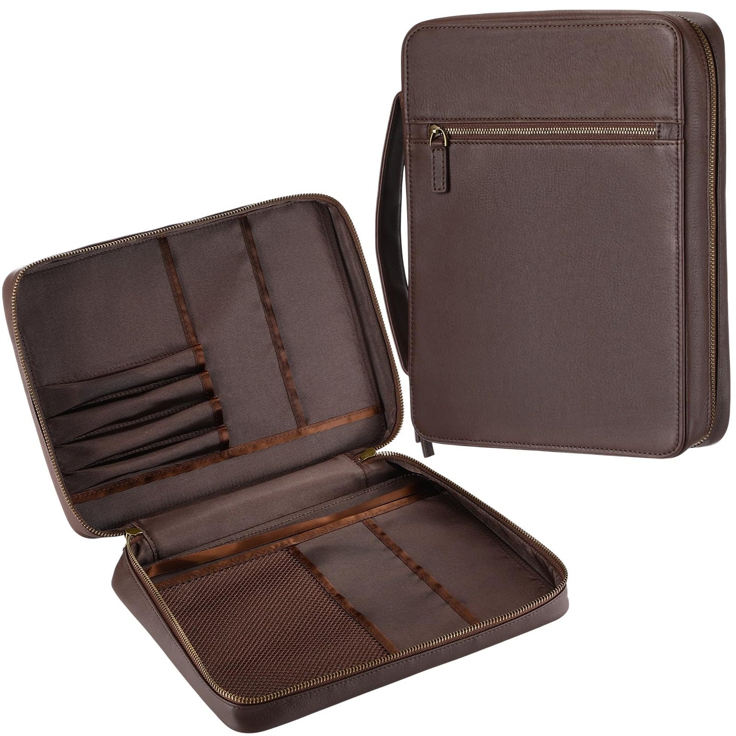 Clysee Top Grain Buffalo Leather Bible Cover Christmas Real Leather Bible Book Cover with Handle, Pocket, Zipper, Book Protective Holder Christian Religious Carrying Case Organizer Portfolio