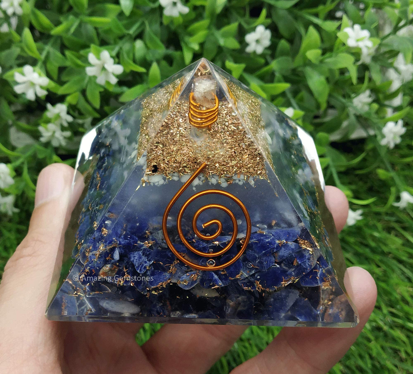 Amazing Gemstone Large Orgone Pyramid | Glow in Dark Sodalite Pyramid Crystal | Orgonite Pyramid | Organ Pyramids Positive Energy Healing